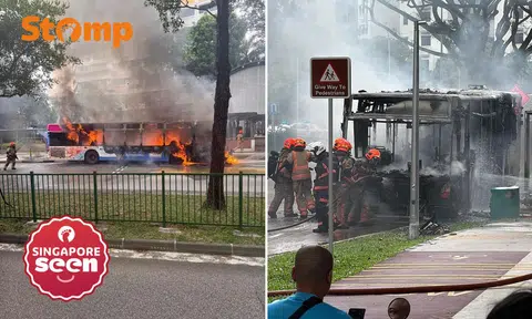 Bus on fire in Woodlands