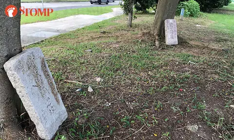 Why are there tombstones behind this bus stop at Xilin Ave?