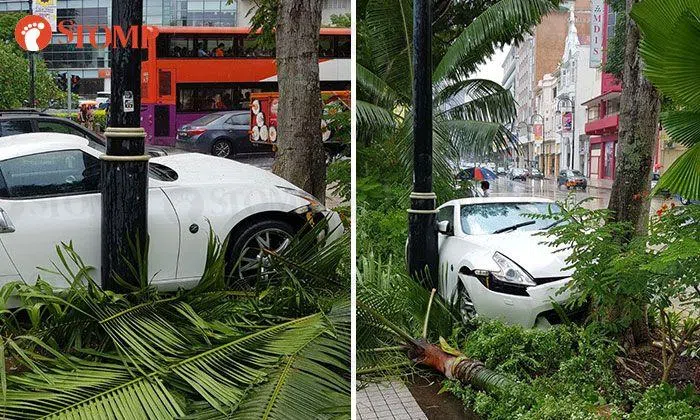 Car rams into tree outside Dhoby Ghaut station on rainy Saturday ...
