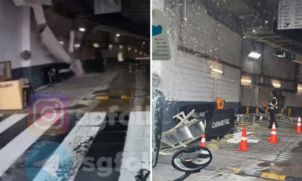Footage of the accident shows a man wearing a neon yellow vest walking near the overhead duct moments before it comes crashing down. PHOTOS: SCREENGRAB FROM SGFOLLOWSALL/INSTAGRAM