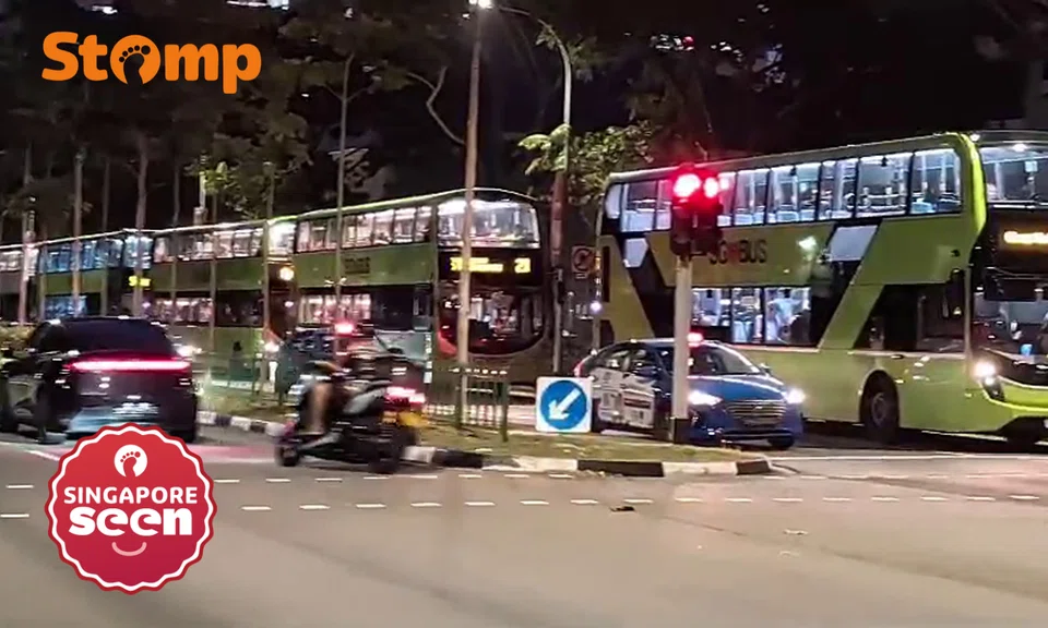 Stomper frustrated by heavy jam after lanes closed for water pipe repairs at Loyang Avenue
