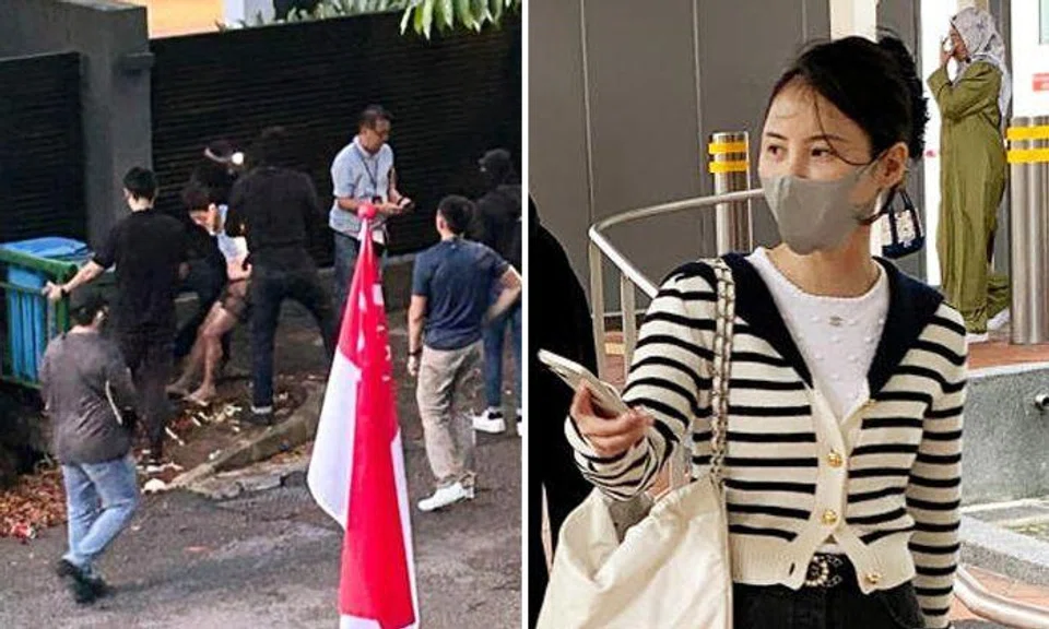 Su Haijin (left) fractured his hands and legs after jumping from the balcony of his home at Ewart Park. He and his wife (right) have had $160m in assets seized by the authorities.