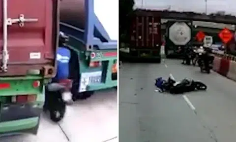 Rider who squeezed between two heavy vehicles killed after being run over by trailer
