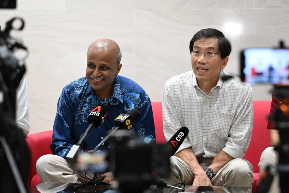SDP party chief Chee Soon Juan (right) and chairman Paul Tambyah at SDP's press conference on May 18.