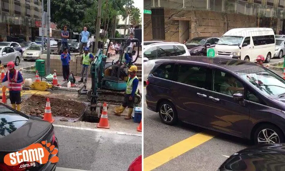 Road works along Kramat Lane during peak hour leads to traffic jam