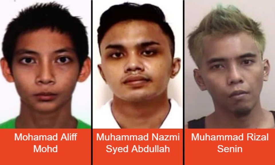 The police are appealing for information on the whereabouts of the following three men: Mohamad Aliff Mohd, Syed Muhammad Nazmi Syed Abdullah and Muhammad Rizal Senin.