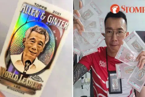 Some of the Stomper's Lee Hsien Loong trading cards are listed for thousands of dollars. 