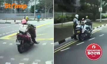 Motorcyclist with young child riding pillion stopped by TP at Punggol Way