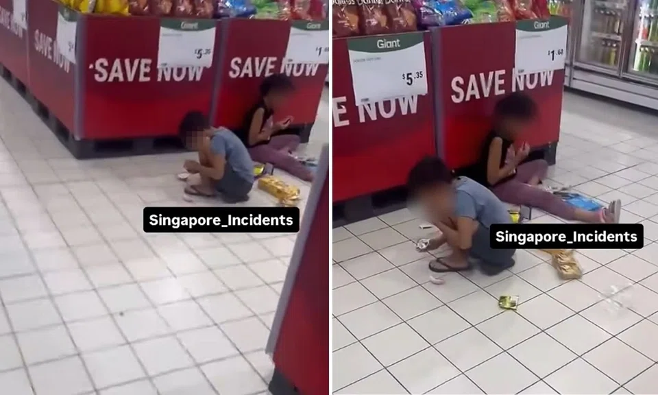 children filmed eating snacks, supermarket floor, sparks debate