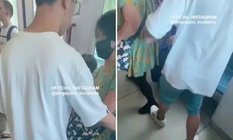 Young man kicks aunty's foot on Punggol LRT train after accusing her of cutting queue, pushing him