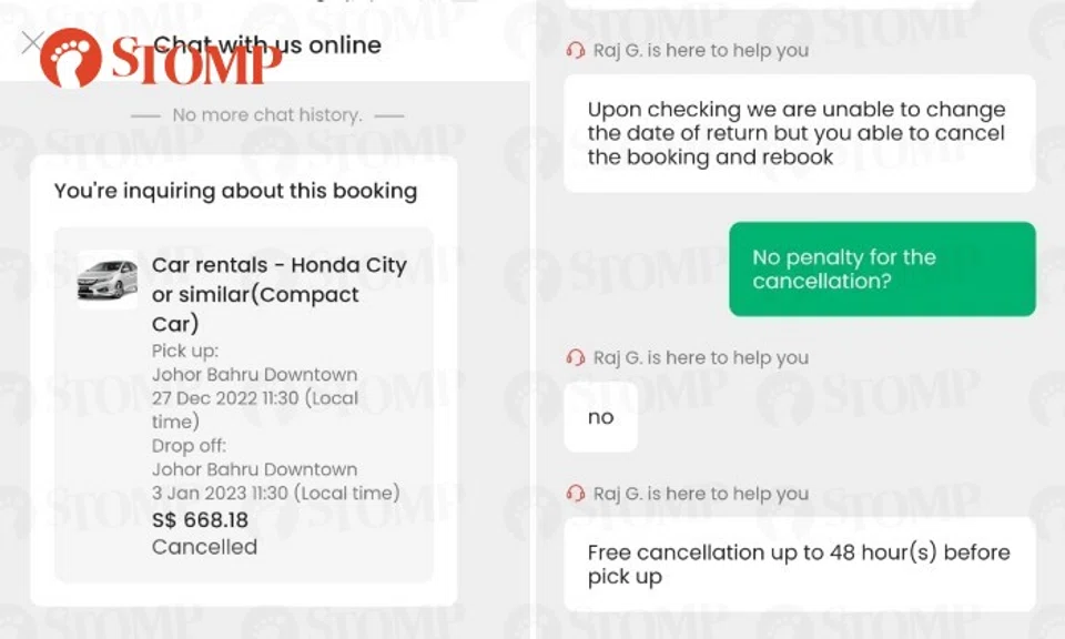 Stomper: "We started by seeking assistance to reduce the duration of the rental by a day but were told that they would not be able to do adjustments to the duration of the booking. But we would be able to cancel the booking, qualify for a full refund since it was less than two days of booking, and we can make a fresh booking."