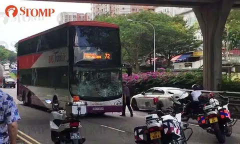 Driver of double-decker bus goes against traffic along YCK Road -- then gets into accident with car