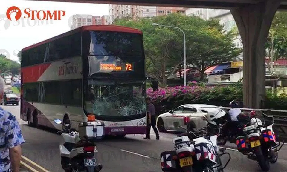 Driver of double-decker bus goes against traffic along YCK Road -- then gets into accident with car