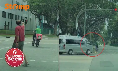 Delivery rider allegedly runs red light, chases down elderly man who scolded him at Ang Mo Kio junction