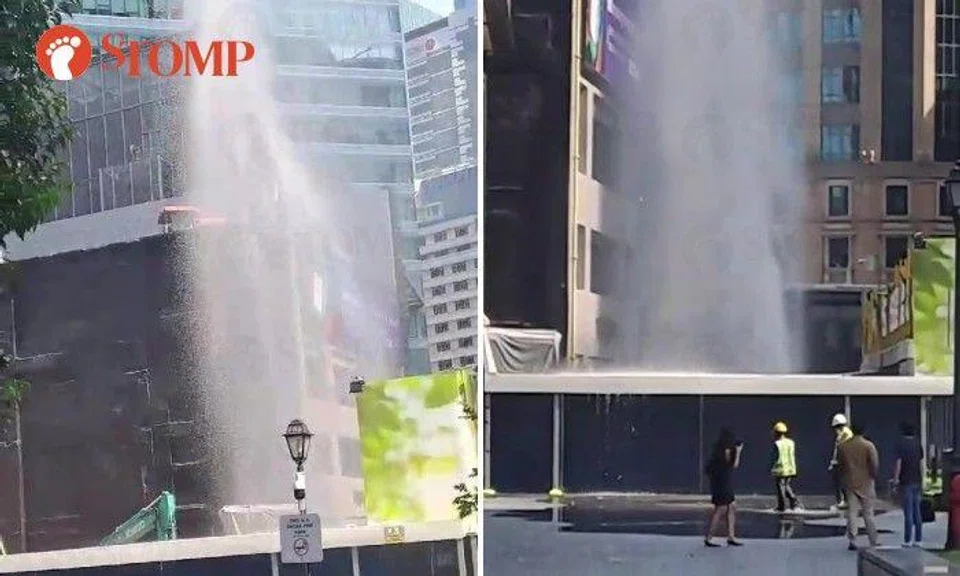 Stomper Pandi shared videos of huge amounts of water spraying into the air at a construction site as an excavator operated nearby.