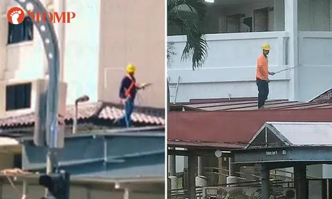 Stomper claims men not working safely on top of sheltered walkway in Teck Whye, town council responds