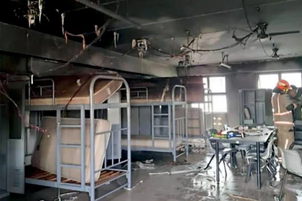 The interior of the bunk appeared heavily charred, with soot covering the walls and ceiling.