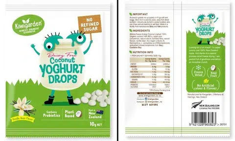 Food manufacturer Kiwigarden has voluntarily recalled Kiwigarden’s Coconut Vanilla Dairy Free Yoghurt Drops from New Zealand, due to undeclared milk allergen.