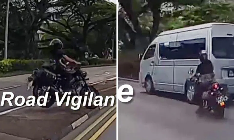 Yamaha rider 'flies' over road divider and nearly collides with van