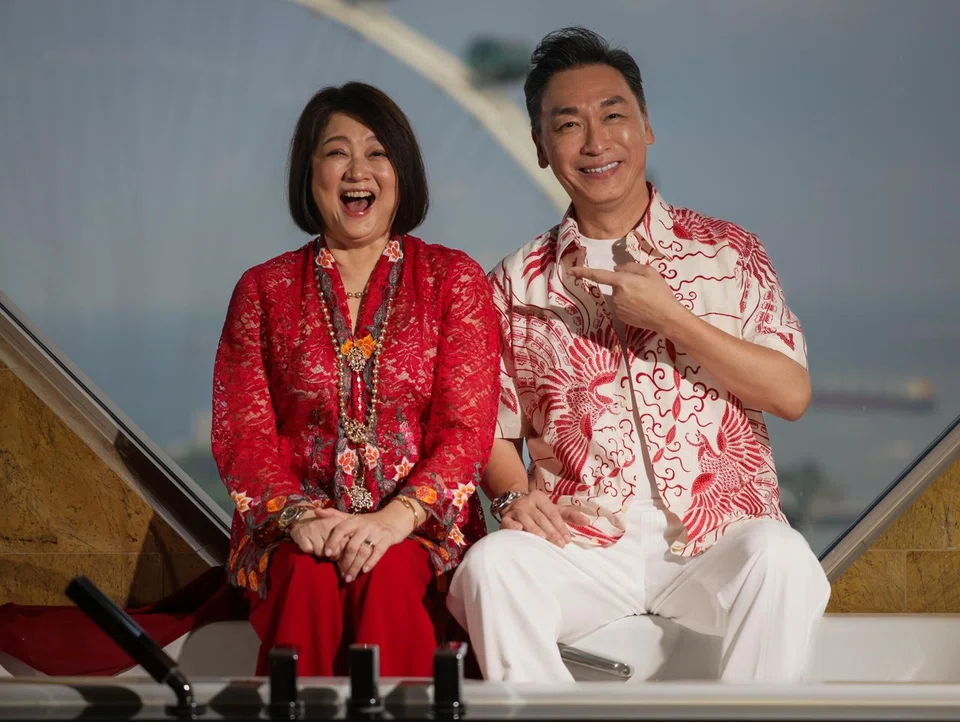 Married Singaporean actors Rayson Tan (right) and Chen Liping turn 60 in 2025. ST PHOTO: GIN TAY