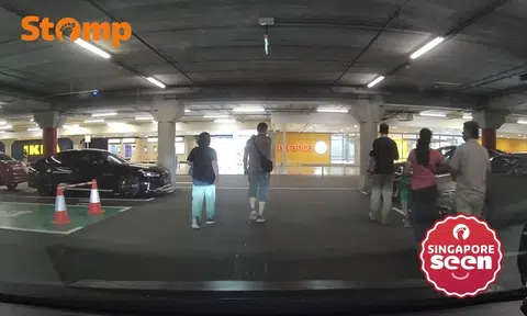Pedestrians walk in front of Stomper’s car at Ikea Tampines like they ‘own the whole carpark’