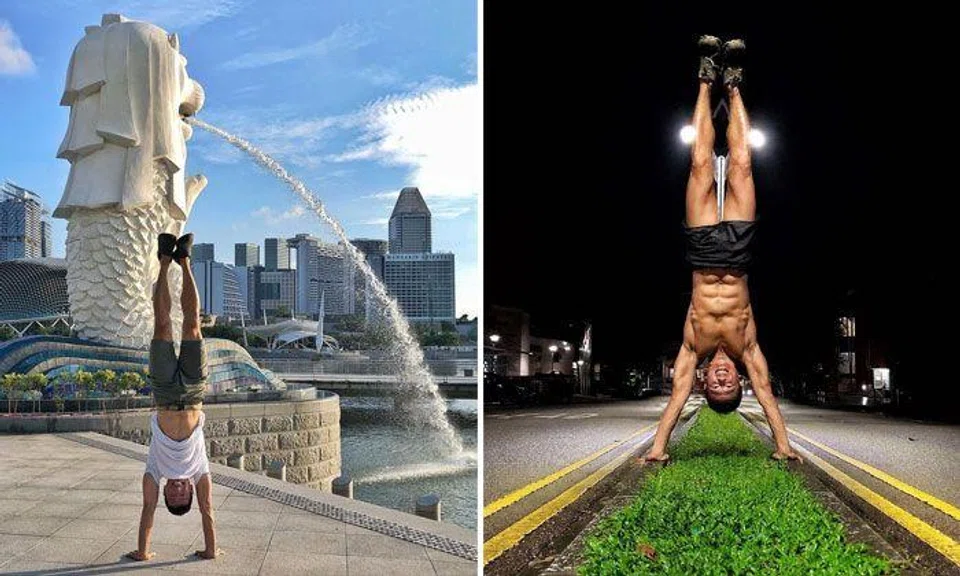 52-year-old 'hunkle' shows off six-pack while doing handstands all around Singapore