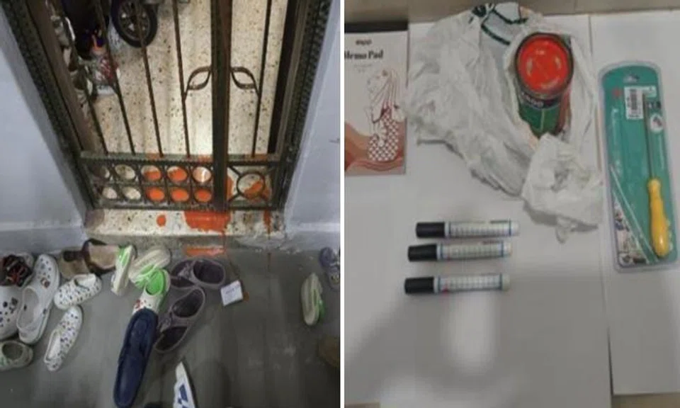 Tampines flat splashed with orange paint, man arrested within an hour for loanshark harassment 