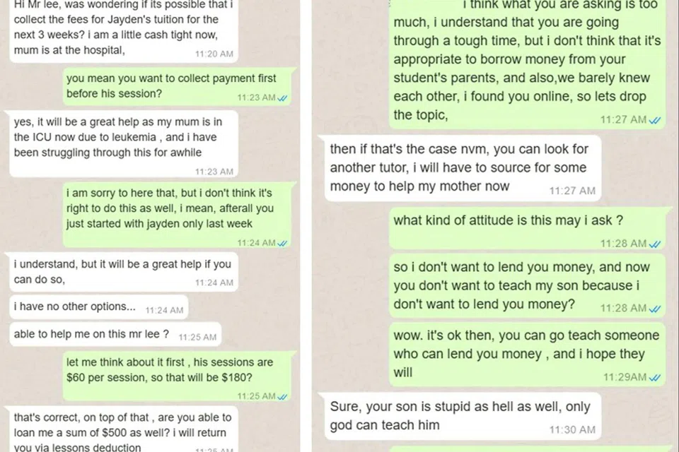 Exchange between Mr Lee and the tutor.
