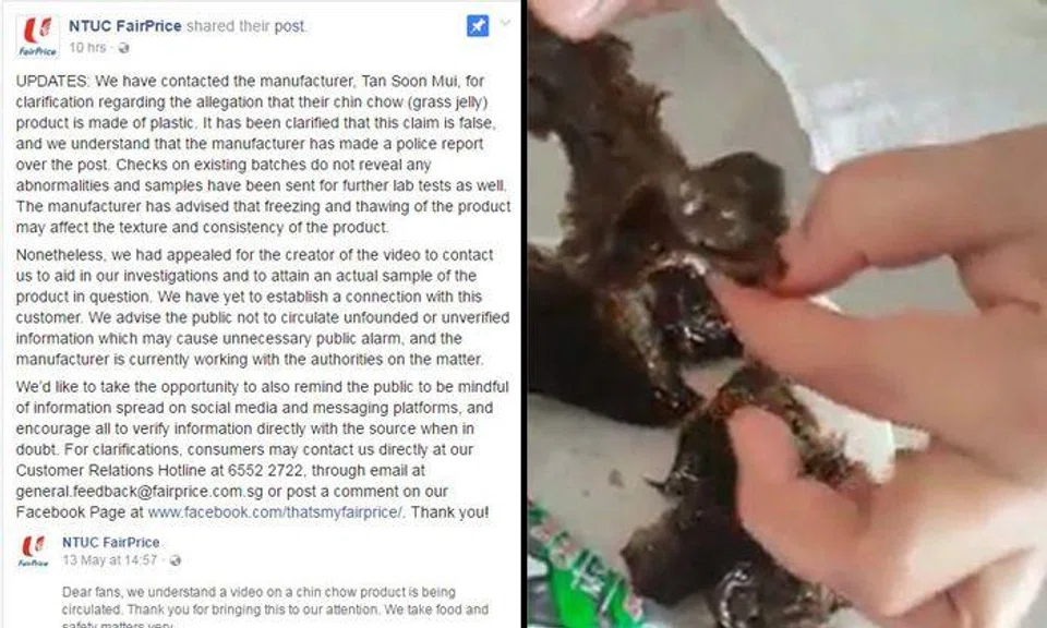Grass jelly in viral video not made of plastic, manufacturer made police report: NTUC FairPrice