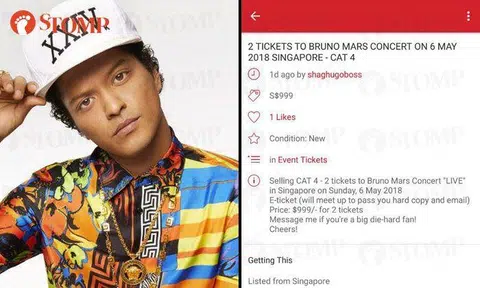 Missed out on tickets to Bruno Mars' concert in Singapore? You can get them online...for $999