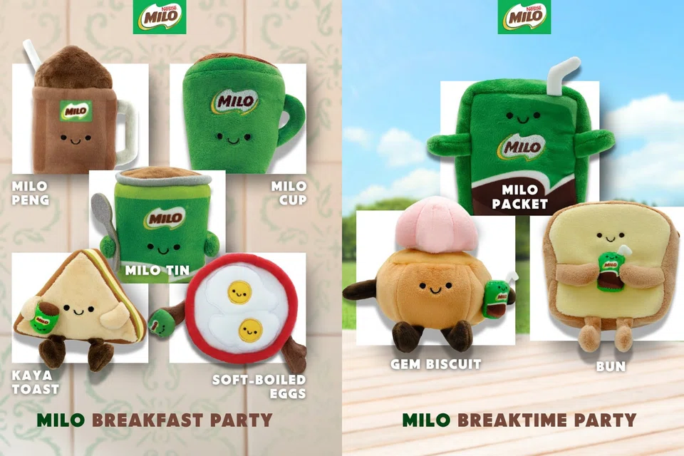 The plushies feature uniuqely local designs, from kaya toast to gem biscuit.