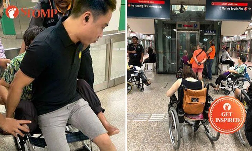 Kind stranger carries 80kg handicapped woman up stairs after lift at Novena MRT Station breaks down
