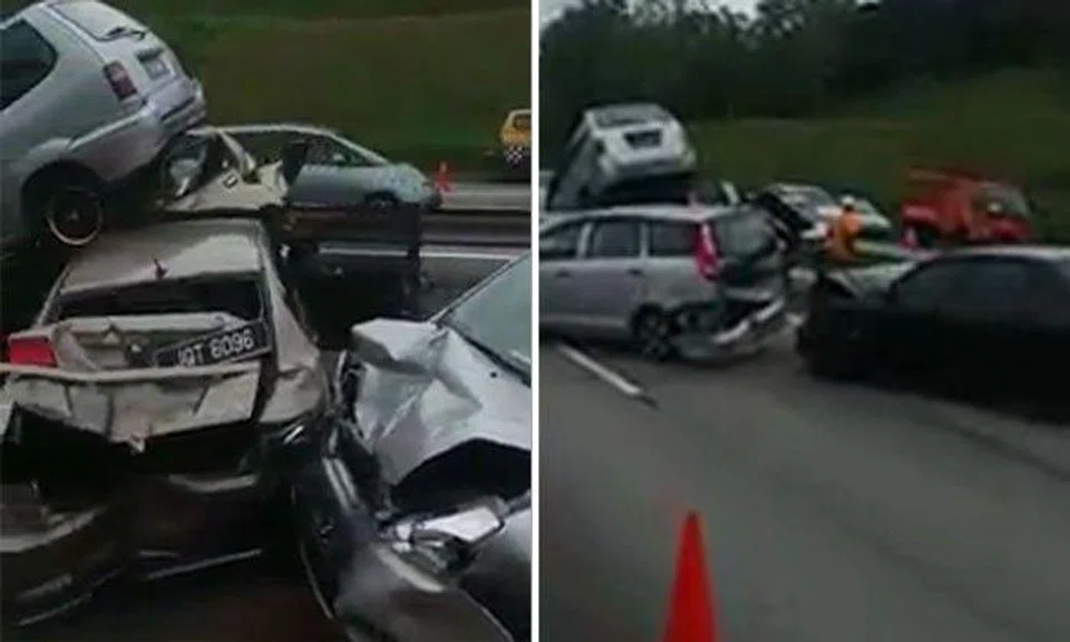  Huge accident in Malaysia: Try to count how many cars has been damaged