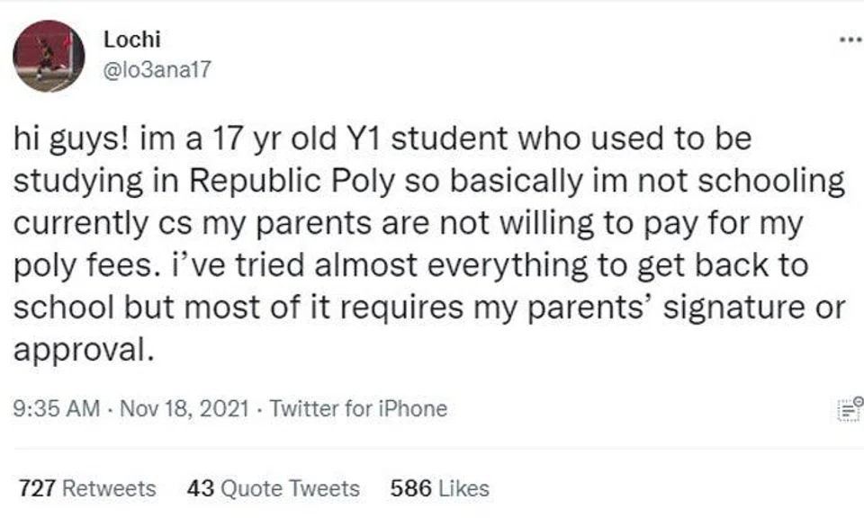 Teen raises $2k on Twitter after parents refuse to pay school fees as ''poly has no future'