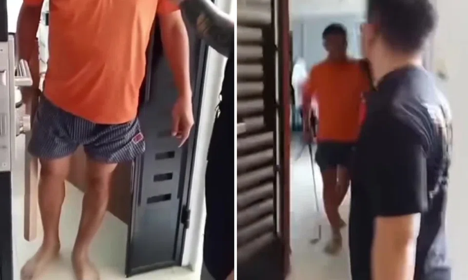 Debtor with awooden stick and then a golf club