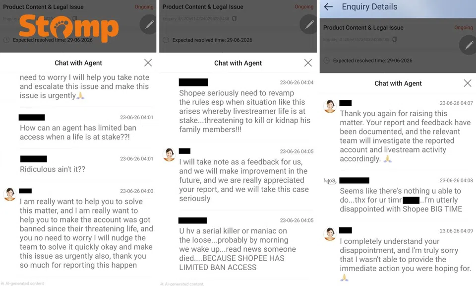Shopee suspends user over live stream threats