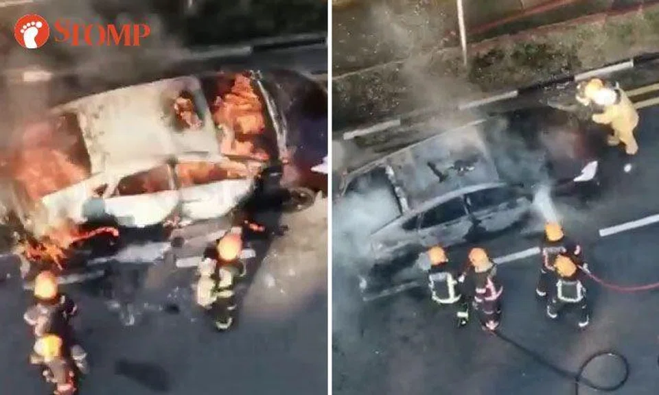 Taxi engulfed by ball of fire at Jalan Anak Bukit