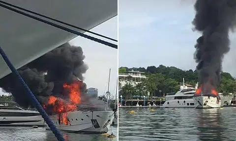 Yacht on fire