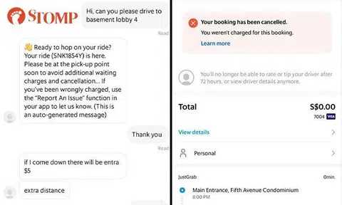 Grab driver demands extra $5 for condo basement pick-up, cancels ride after passenger says 'no thanks'