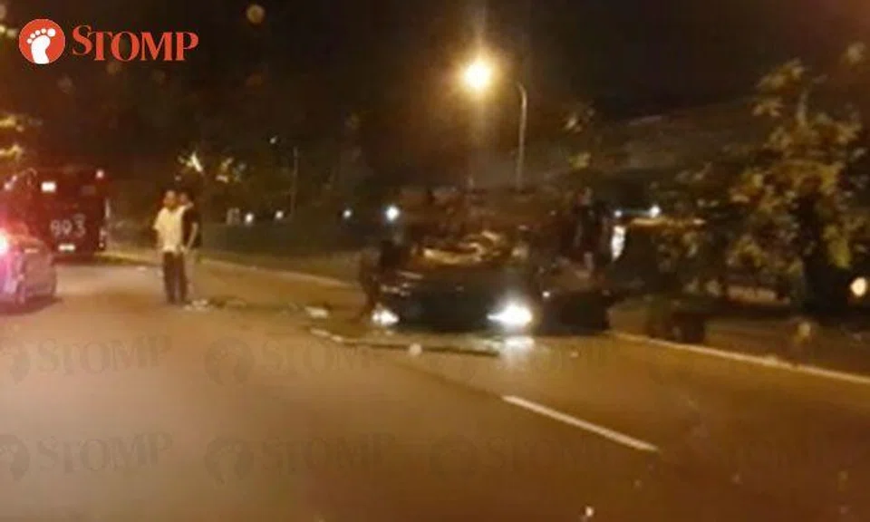 2 men taken to hospital after BMW overturns in accident involving 2 cars along Yishun Ave 2