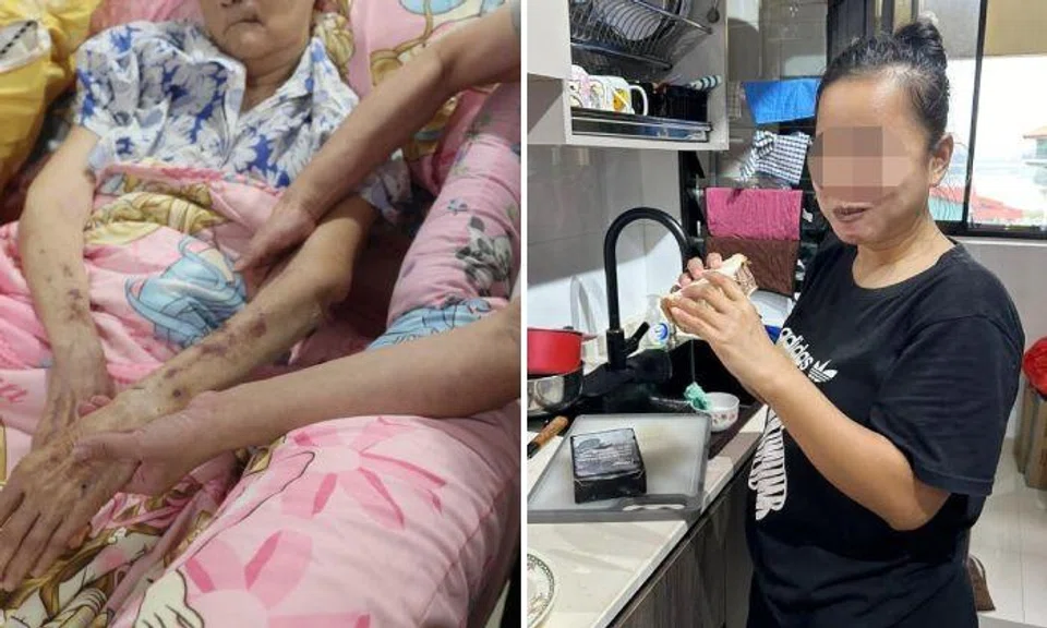 A maid was apparently caught on closed-circuit television hurting the elderly stroke survivor she was hired to care for.