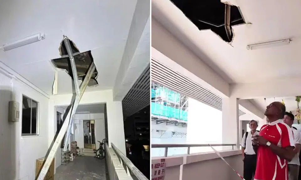 metal bar falls through Yishun HDB block roof