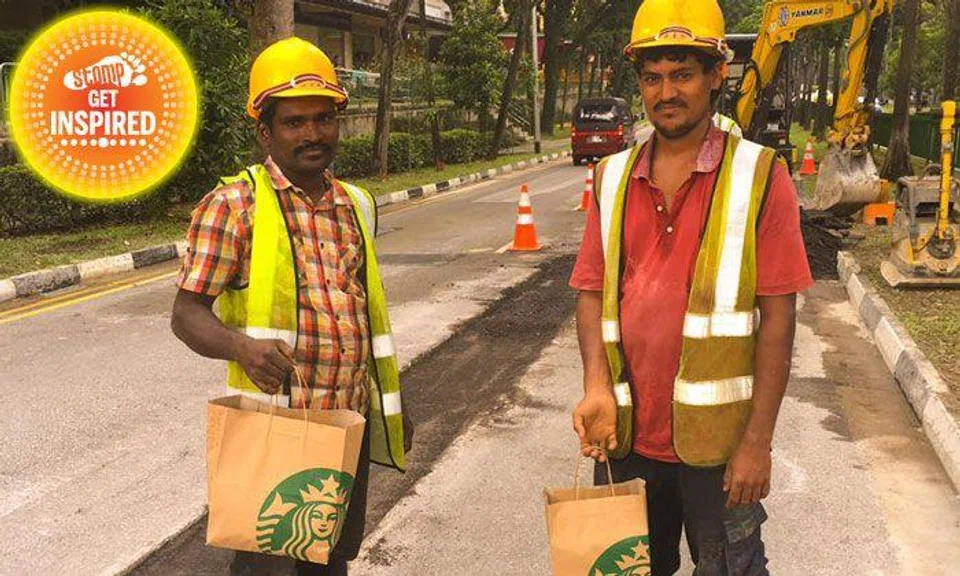 Woman delivers leftover Starbucks pastries and snacks to delighted foreign workers
