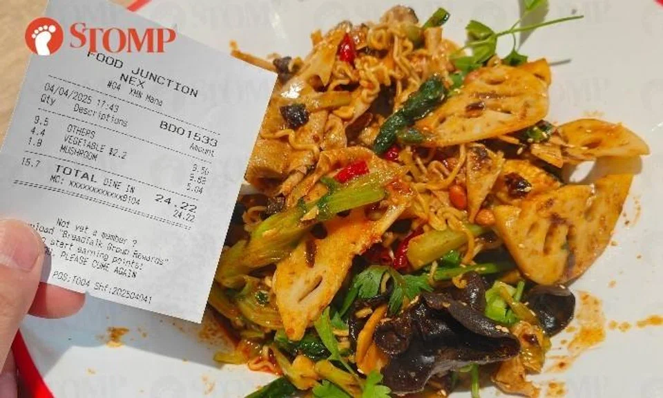 Stomper appalled mala xiangguo for 1 person in Nex foodcourt costs $24: 'No meat was added at all'