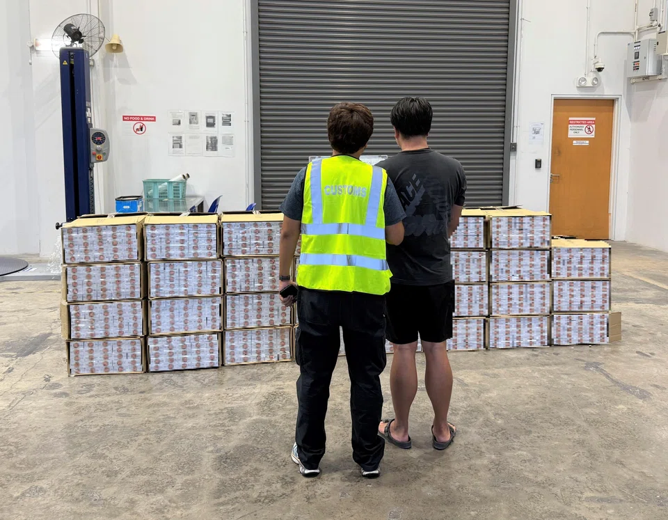 The duty-unpaid cigarettes were found in the cargo compartment of a Singapore-registered van.