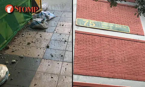 Construction work at Blk 75 Bedok North Rd sends debris falling onto void deck