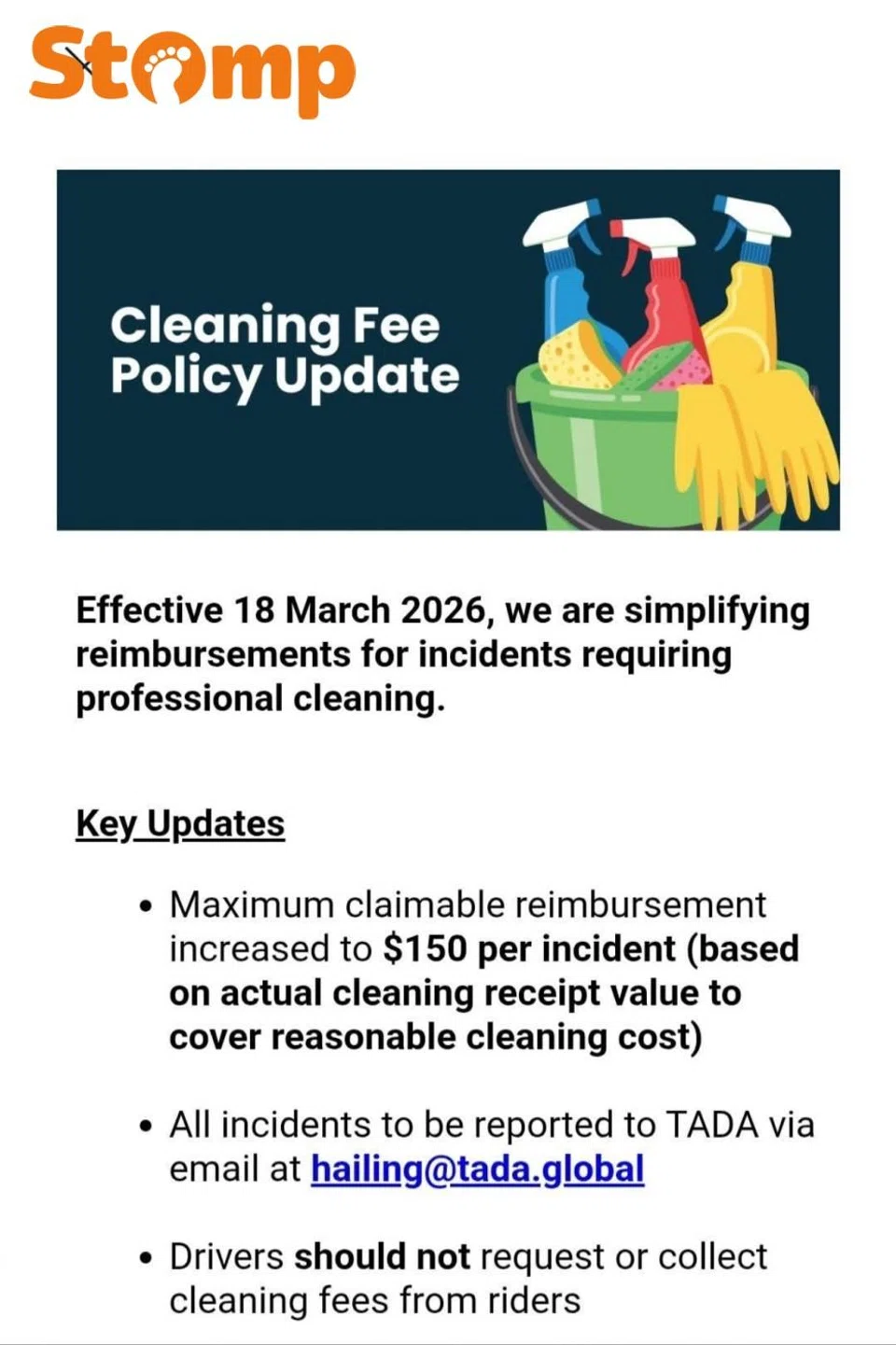 Tada’s updated policy