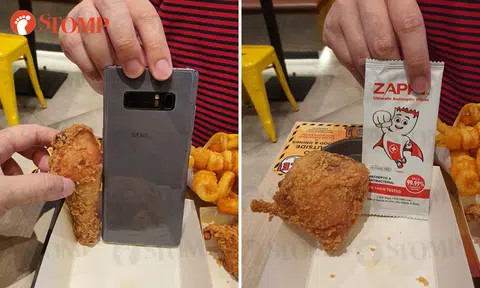 Diners use phone and tissue packet to measure 'small' chicken at fast food restaurant