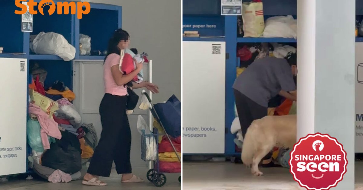 Women seen rummaging through recycling bin in Bukit Panjang, taking clothes and leaving a mess - Stomp