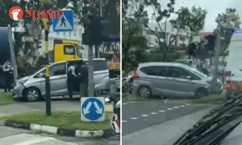 Car rams straight into traffic light at Sungei Kadut